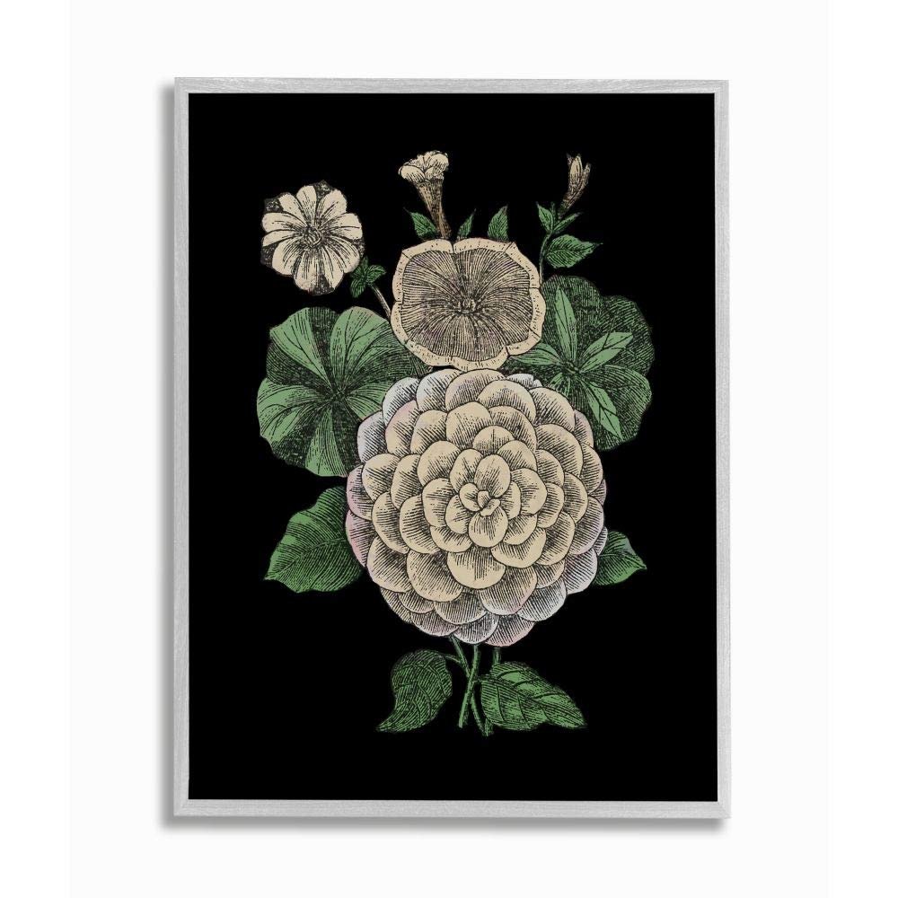 Stupell Industries Yellow Flowers On Black Drawing, Design by The Saturday Evening Post Wall Art, 16 x 20, Grey Framed