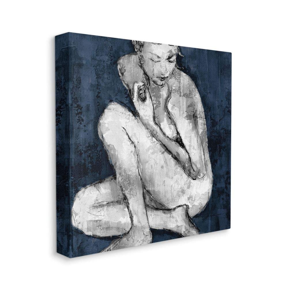Stupell Industries Female Figure Grey Blue Textured Drawing, Design by Third Wall Art, 24 x 24, Canvas