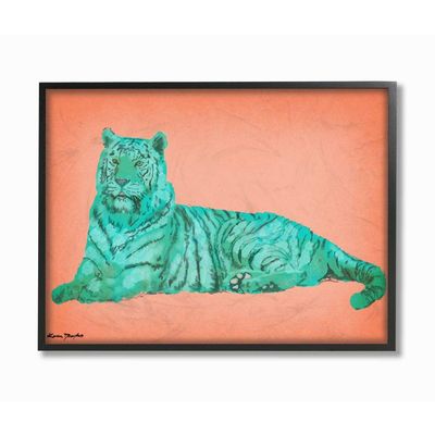 Stupell Industries Cyan Pink Tiger, Design by Karen Dreyfus Wall Art, 16 x 20, Black Framed