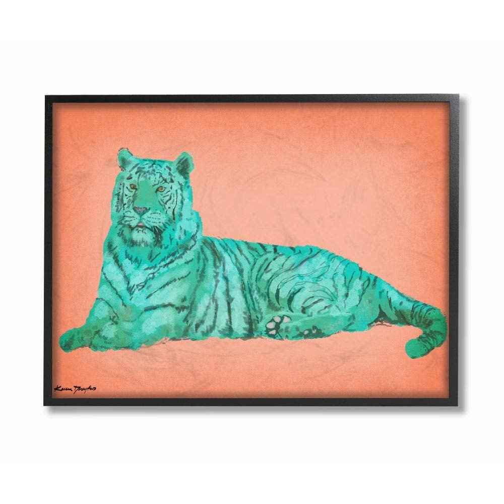 Stupell Industries Cyan Pink Tiger, Design by Karen Dreyfus Wall Art, 16 x 20, Black Framed