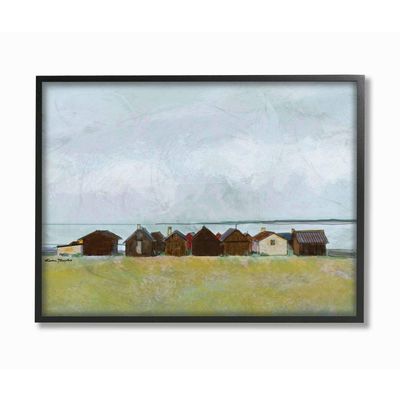 Stupell Industries Lakeside Town Landscape Drawing, Design by Karen Dreyfus Wall Art, 16 x 20, Black Framed