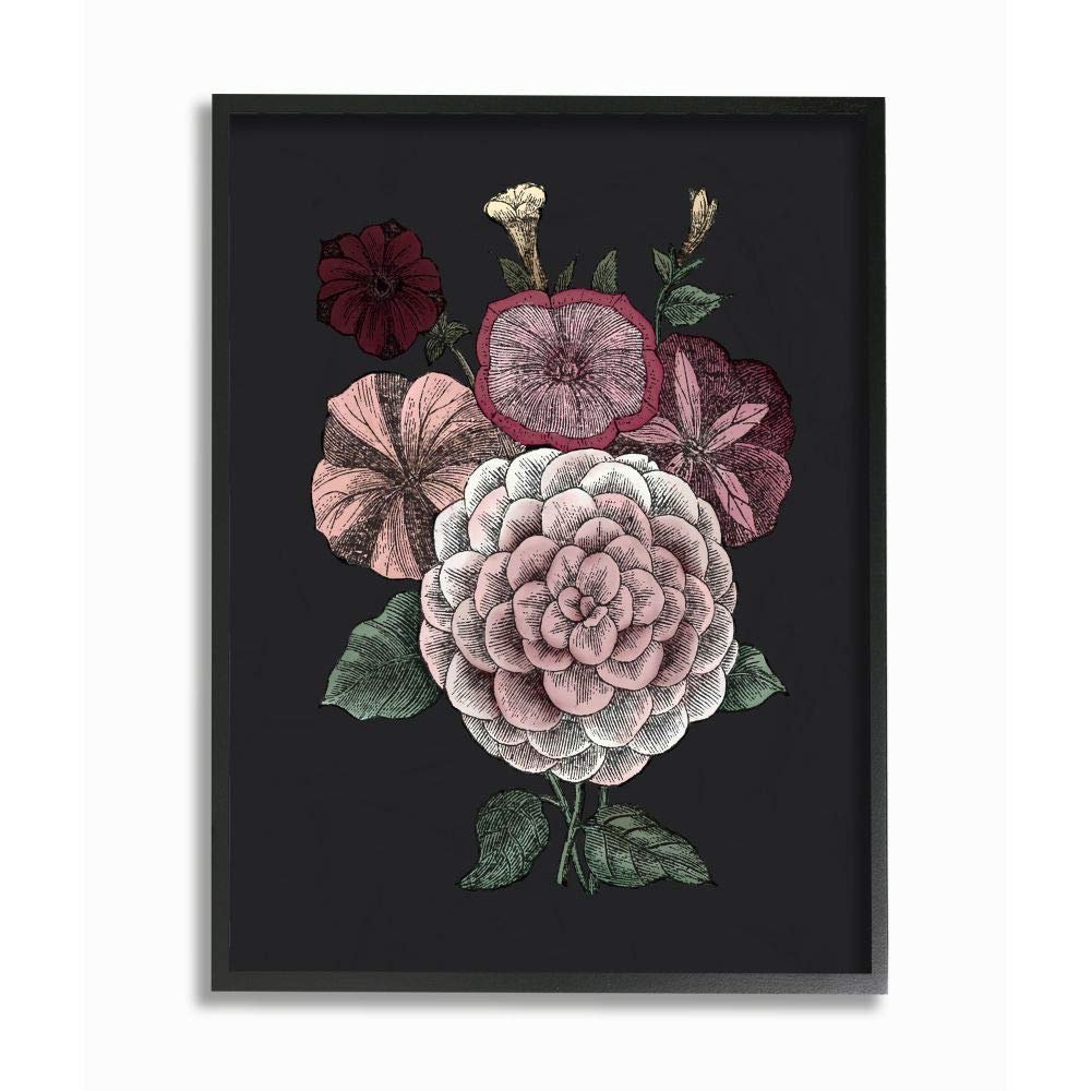 Stupell Industries Pink Flowers Drawing, Design by The Saturday Evening Post Wall Art, 16 x 20, Black Framed