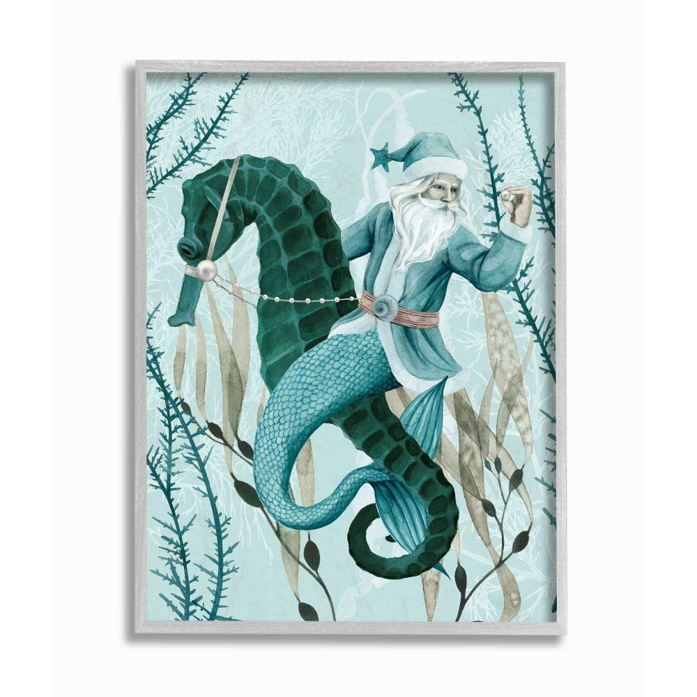 Stupell Industries Sea Santa Ocean Holiday Christmas Blue Green Design