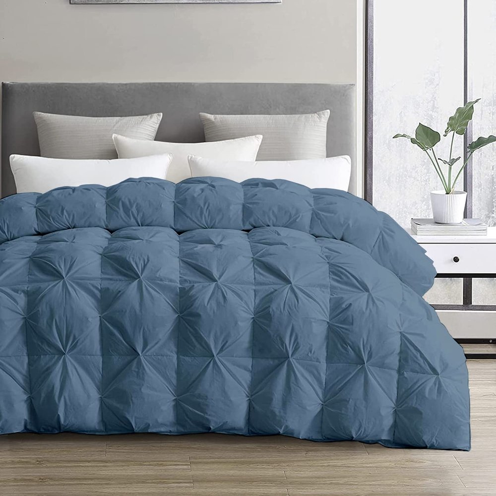 SLEEP-NEST Twin XL Luxury Pinch Pleat Comforter - 68"x92" Down Alternative Quilt - Ultra Soft, Cooling, Lightweight, 8 Tabs - Hotel-Style All-Season Bedding for Dorm or Guest Room - Medium Blue