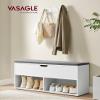 VASAGLE Shoe Storage Bench with Cushion, Entryway Shoe Rack Bench with Storage, 2 Open and 1 Hidden Compartments, for Living Room, Bedroom, White and Gray ULHS021W01 view 2