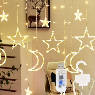 ALFEUND 7.5ft Decorative Starry String Curtain Lights Moons and Stars LED Night Light for Home Decoration Party,Remote Control USB Powered