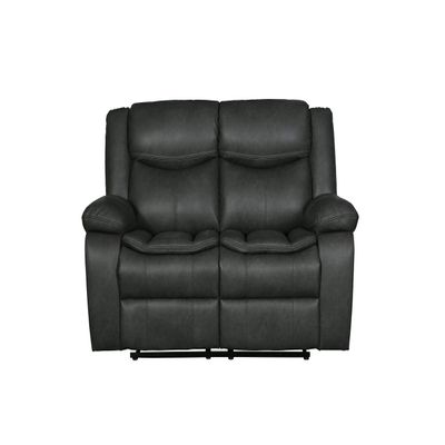 HomeRoots 64" Gray and Black Faux Leather Manual Reclining Love Seat