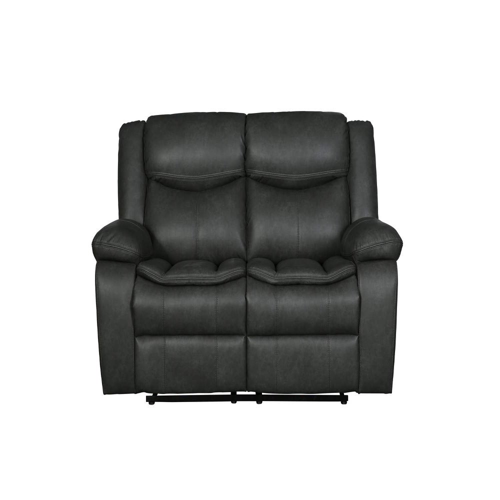HomeRoots 64" Gray and Black Faux Leather Manual Reclining Love Seat