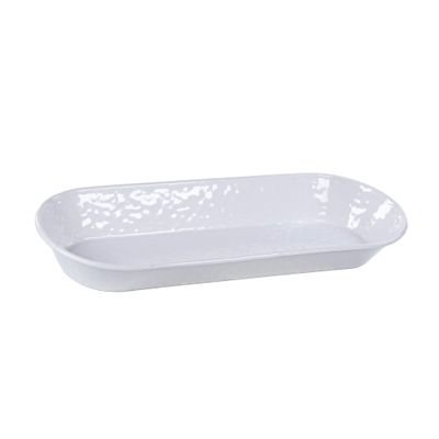 Golden Rabbit Enamelware Oval Basket, 16 x 6 inch, Solid White Textured