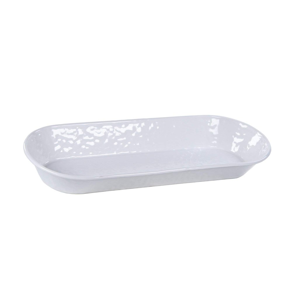 Golden Rabbit Enamelware Oval Basket, 16 x 6 inch, Solid White Textured