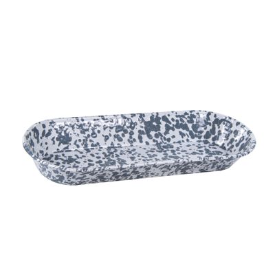 Golden Rabbit Enamelware Oval Basket, 16 x 6 inch, Grey Swirl