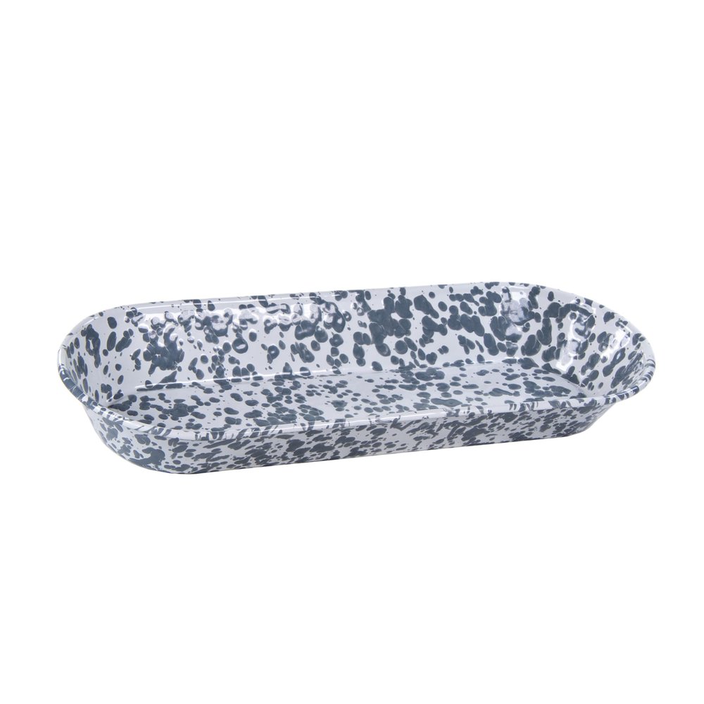 Golden Rabbit Enamelware Oval Basket, 16 x 6 inch, Grey Swirl