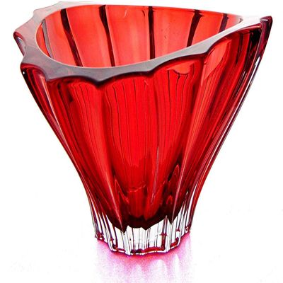 Czech Bohemian Crystal Glass Bowl-Vase 8''-Dia Red Vintage European Design ''Plantica'' Elegant Centerpiece Fruits Desserts Decorative Home Decor Birthday Wedding Housewarming