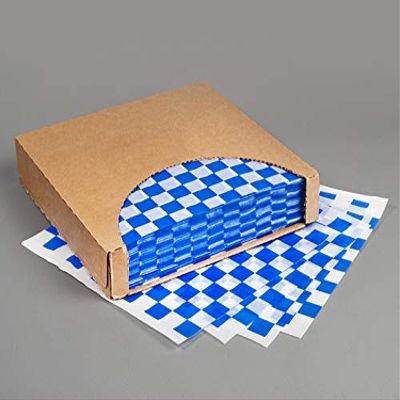 12x12 Waxed Sheet, BLUE Checkered, Basket Liner or Sandwich Wrap, 1000 Sheets Per Box, Brown Paper Goods 7B4-BL