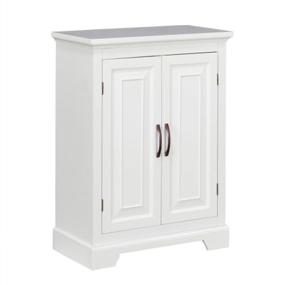 Teamson Home St. James Freestanding Floor Cabinet Bathroom Living Room Storage Organizer with 2 Doors 2 Adjustable Inner Shelves, White