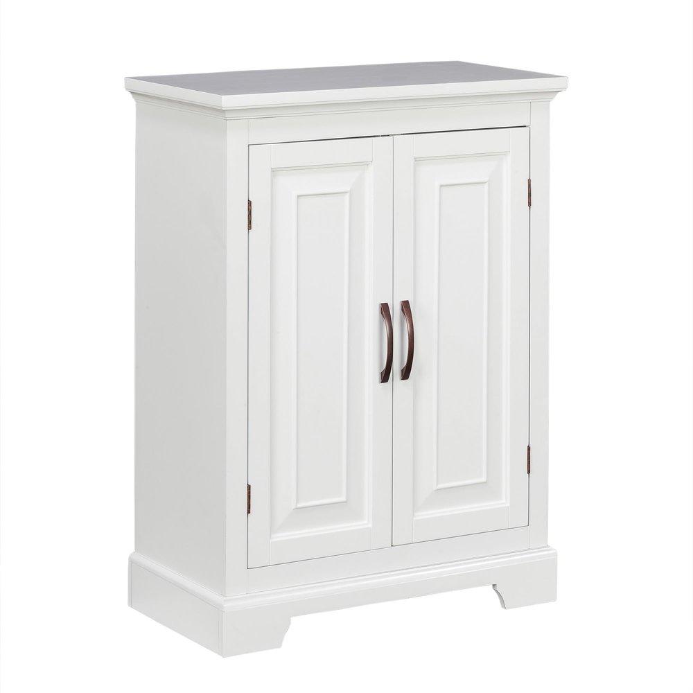 Teamson Home St. James Freestanding Floor Cabinet Bathroom Living Room Storage Organizer with 2 Doors 2 Adjustable Inner Shelves, White