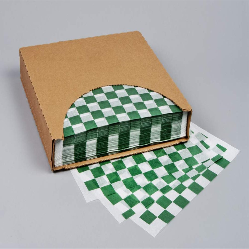 12x12 Waxed Sheet, Green Checkered, Basket Liner or Sandwich Wrap, 1000 Sheets Per Box, Brown Paper Goods 7B4-HTG