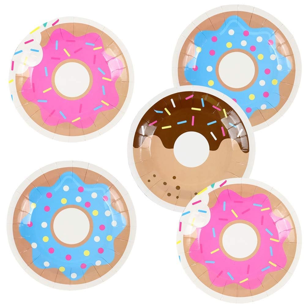 Pandecor 50 Pcs Donut 7 Inch Disposable Paper Dessert Plates for Donut Birthday Party Decoration (donut)