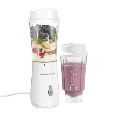 Hamilton Beach Portable Blender for Shakes and Smoothies, 14 Oz BPA Free Travel Cup & Lid, Durable Stainless Steel Blades, Personal Smoothie Blender, 2 Jars - White (51102V)