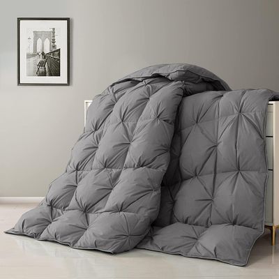 SLEEP-NEST 1000 TC Oversized King Comforter 116x98 Pinch Pleated Pintuck Duvet Insert with 8 Corner tabs 1 Piece All Season Down Alternative 500 GSM Bed Quilt Super Soft & Breathable, Dark Grey