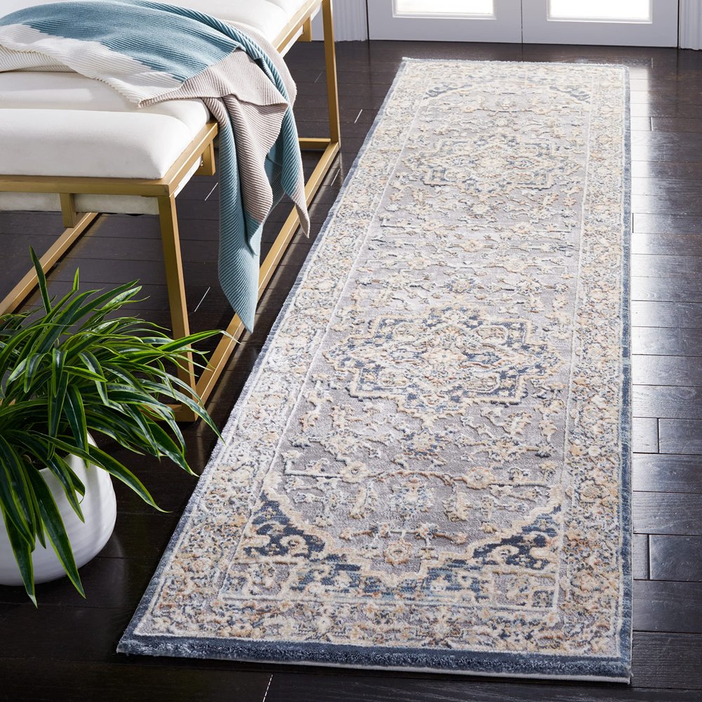 Martha Stewart x SAFAVIEH Area Rug Collection - 2'2" x 8' Runner, Cream & Blue, Non-Shedding & Easy Cleaning, Ideal for Living Room, Bedroom, Foyer, Hallway (MSR684M)