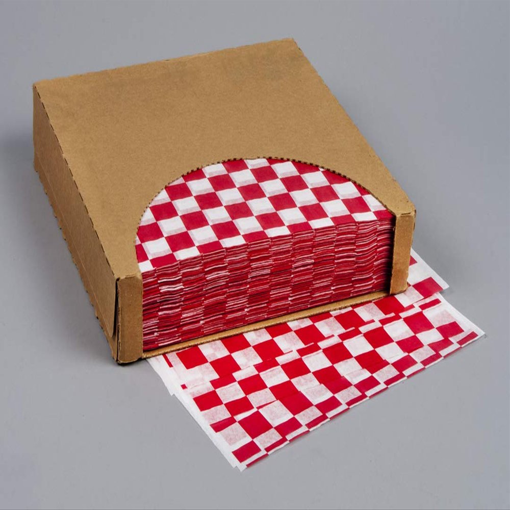12x12 Waxed Sheet, RED Checkered, Basket Liner or Sandwich Wrap, 1000 Sheets Per Box, Brown Paper Goods 7B4-R
