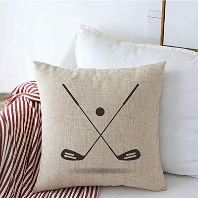 Decorative Throw Pillow Cushion Covers for Sofa Golf Ball Clubs Drop Glyph Shadow Negative Sport Golfing Signs Symbols Sports Recreation Pictogram Linen Couch Square Pillow Cases 18x18 Inch