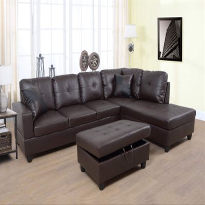 A Ainehome 3 PCS Living Room Set, Sectional Sofa Set, L-Shape Couch in Home, with Storage Ottoman and Matching Pillows (Brown,Right Hand Facing)