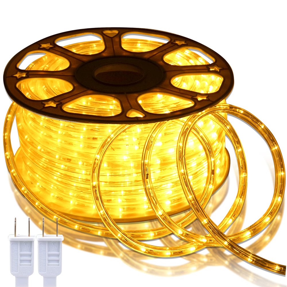 SURNIE 150FT LED Rope Lights Outdoor: Waterproof Flexible 110V 3000K Warm White LED String Light - Cuttable Connectable Clear Lighting Tube for Indoor Stairs Patio Garden Party Decor, Not Flat Strip