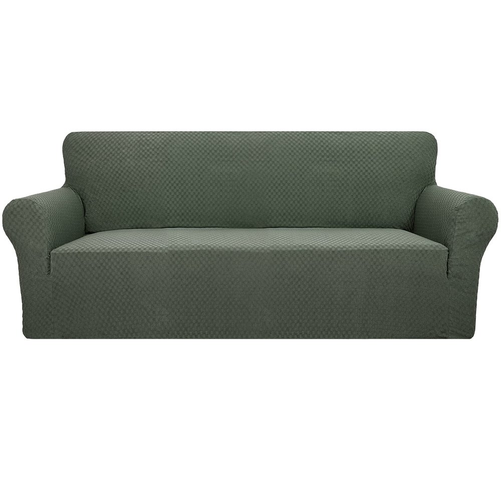 YEMYHOM Couch Cover Latest Jacquard Design High Stretch Sofa Covers for 3 Cushion Couch, Pet Dog Cat Proof Slipcover Non Slip Magic Elastic Furniture Protector (Large, Army Green)