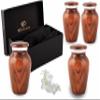 BOLD & DIVINE Wooden Textured Theme Keepsake Urn | Human Ashes Memorial Urn, Burial, Funeral Cremation Urns (Red Cherry Wood, Set of 4_Mini) view 1