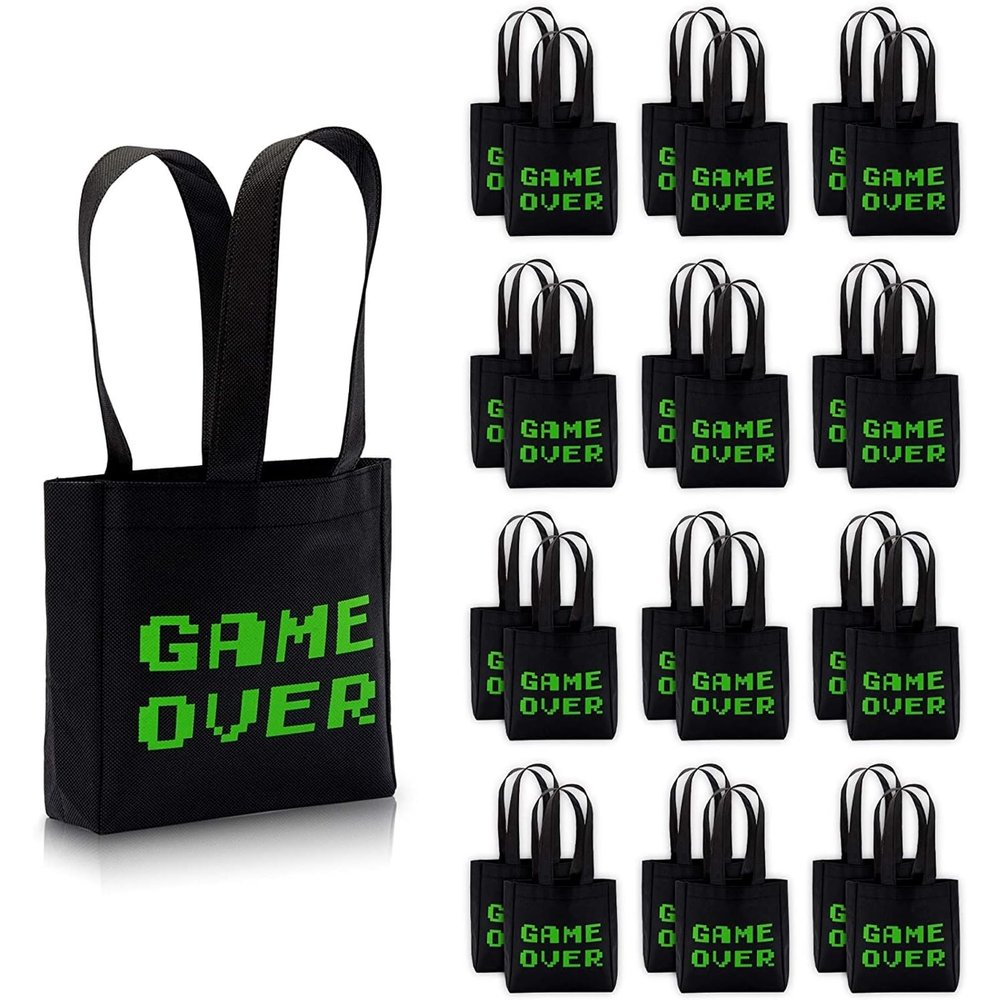 BLUE PANDA VR Party Favor Bags - 6.5" x 7" x 2" Black & Green Pack of 24 - Laser Tag Gift Bags for Boys - Sleepover Favor Sacks
