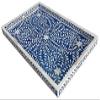 Beautifully Handcrafted Antique Bone Inlay Serving Tray | Decorative Food Platter | Blue Colour Home Decor Tray | Wooden Tray | Handcrafted Ottoman Tray - Fairdeal Handicrafts view 4
