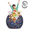 Ambesonne Race Car Storage Toy Bag Chair, Cartoon Style Interpretation of Checkered Flags and Automobile, Stuffed Animal Organizer Washable Bag, Large Size, Cobalt Blue view 3