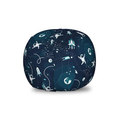 Ambesonne Space Storage Toy Bag Chair, World's Orbit with Spaceships Astronauts Satellites and Moon, Stuffed Animal Organizer Washable Bag, Small Size, Teal Blue