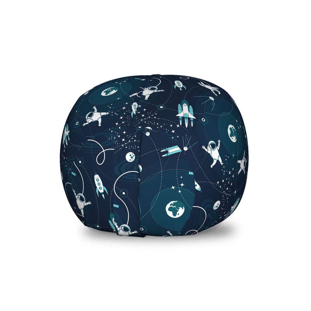 Ambesonne Space Storage Toy Bag Chair, World's Orbit with Spaceships Astronauts Satellites and Moon, Stuffed Animal Organizer Washable Bag, Small Size, Teal Blue