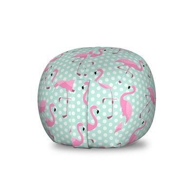 Ambesonne Pink Flamingo Storage Toy Bag Chair, Birds of Hawaii Exotic Animals on Polka Dot Backdrop, Stuffed Animal Organizer Washable Bag, Small Size, Mint Green