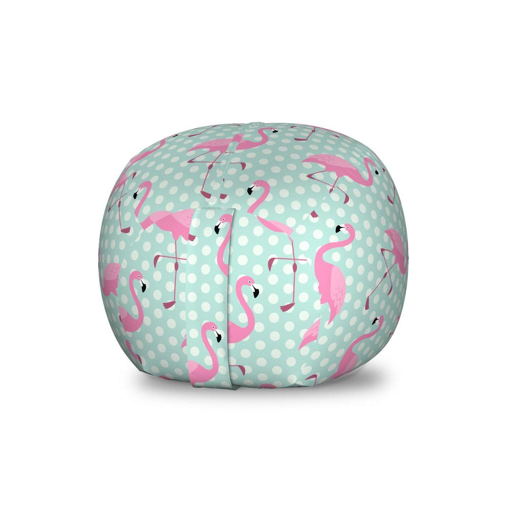 Ambesonne Pink Flamingo Storage Toy Bag Chair, Birds of Hawaii Exotic Animals on Polka Dot Backdrop, Stuffed Animal Organizer Washable Bag, Small Size, Mint Green