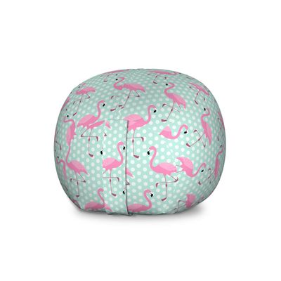 Ambesonne Pink Flamingo Storage Toy Bag Chair, Birds of Hawaii Exotic Animals on Polka Dot Backdrop, Stuffed Animal Organizer Washable Bag, Large Size, Mint Green