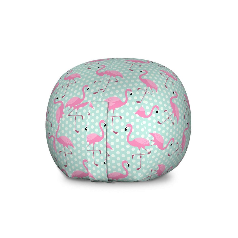 Ambesonne Pink Flamingo Storage Toy Bag Chair, Birds of Hawaii Exotic Animals on Polka Dot Backdrop, Stuffed Animal Organizer Washable Bag, Large Size, Mint Green