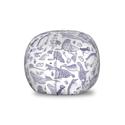 Ambesonne Animal Storage Toy Bag Chair, Sketchy Drawn Arctic Narwhal Snowy Owl Albatross Beluga Whale Penguin, Stuffed Animal Organizer Washable Bag, Small Size, Indigo White