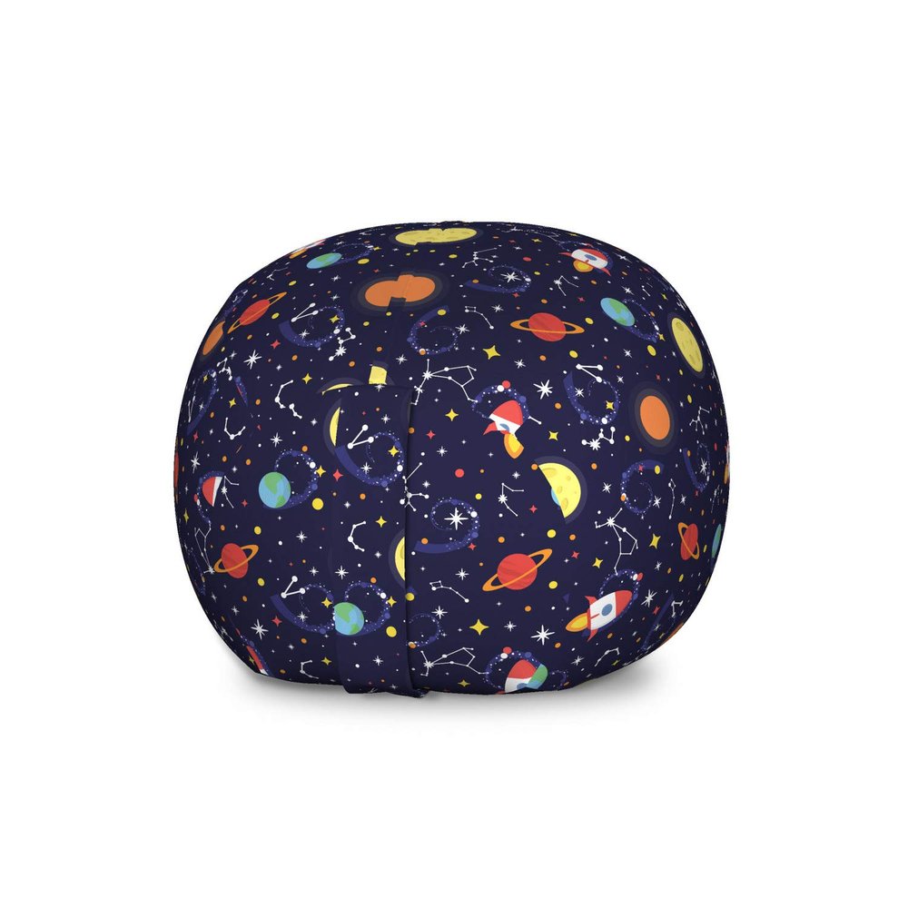 Ambesonne Spaceship Storage Toy Bag Chair, Cosmic Themed Pattern of Flying Spacecraft in Outer Space Stars Planets, Stuffed Animal Organizer Washable Bag, Large Size, Indigo