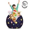 Ambesonne Spaceship Storage Toy Bag Chair, Cosmic Themed Pattern of Flying Spacecraft in Outer Space Stars Planets, Stuffed Animal Organizer Washable Bag, Large Size, Indigo view 3