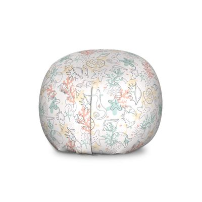 Ambesonne Marine Storage Toy Bag Chair, Underwater Seashells Scallops Starfish Corals Jellyfish Seahorse Ocean Doodle, Stuffed Animal Organizer Washable Bag, Large Size, White Multicolor