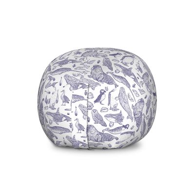 Ambesonne Animal Storage Toy Bag Chair, Sketchy Drawn Arctic Narwhal Snowy Owl Albatross Beluga Whale Penguin, Stuffed Animal Organizer Washable Bag, Large Size, Indigo White