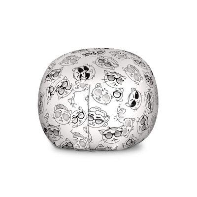 Ambesonne Cat Storage Toy Bag Chair, Cartoon Kittens with Glasses Sketch Print on Plain Background, Stuffed Animal Organizer Washable Bag, Large Size, Charcoal White