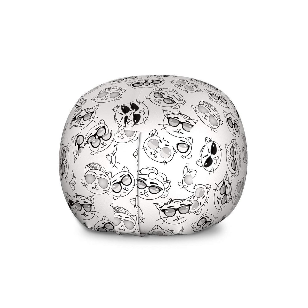 Ambesonne Cat Storage Toy Bag Chair, Cartoon Kittens with Glasses Sketch Print on Plain Background, Stuffed Animal Organizer Washable Bag, Large Size, Charcoal White