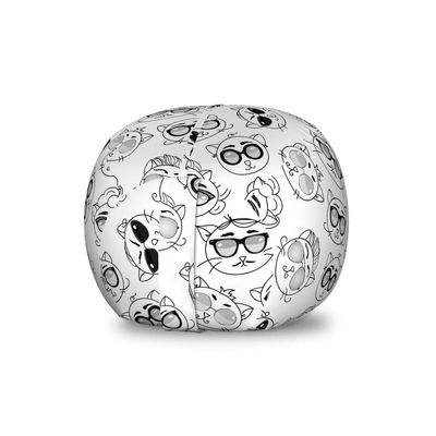 Ambesonne Cat Storage Toy Bag Chair, Cartoon Kittens with Glasses Sketch Print on Plain Background, Stuffed Animal Organizer Washable Bag, Small Size, Charcoal White