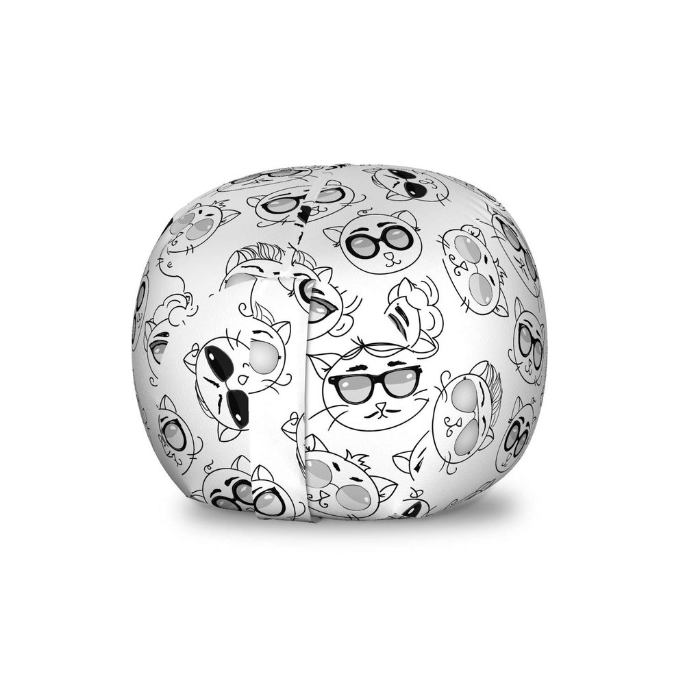 Ambesonne Cat Storage Toy Bag Chair, Cartoon Kittens with Glasses Sketch Print on Plain Background, Stuffed Animal Organizer Washable Bag, Small Size, Charcoal White