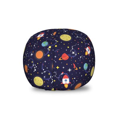 Ambesonne Spaceship Storage Toy Bag Chair, Cosmic Themed Pattern of Flying Spacecraft in Outer Space Stars Planets, Stuffed Animal Organizer Washable Bag, Small Size, Indigo